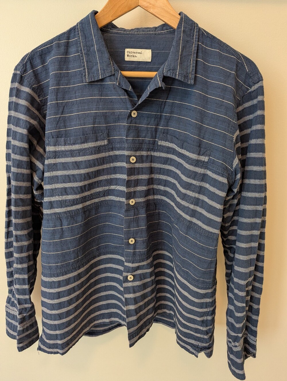 Universal Works Blue Striped Casual Button-Down Shirt